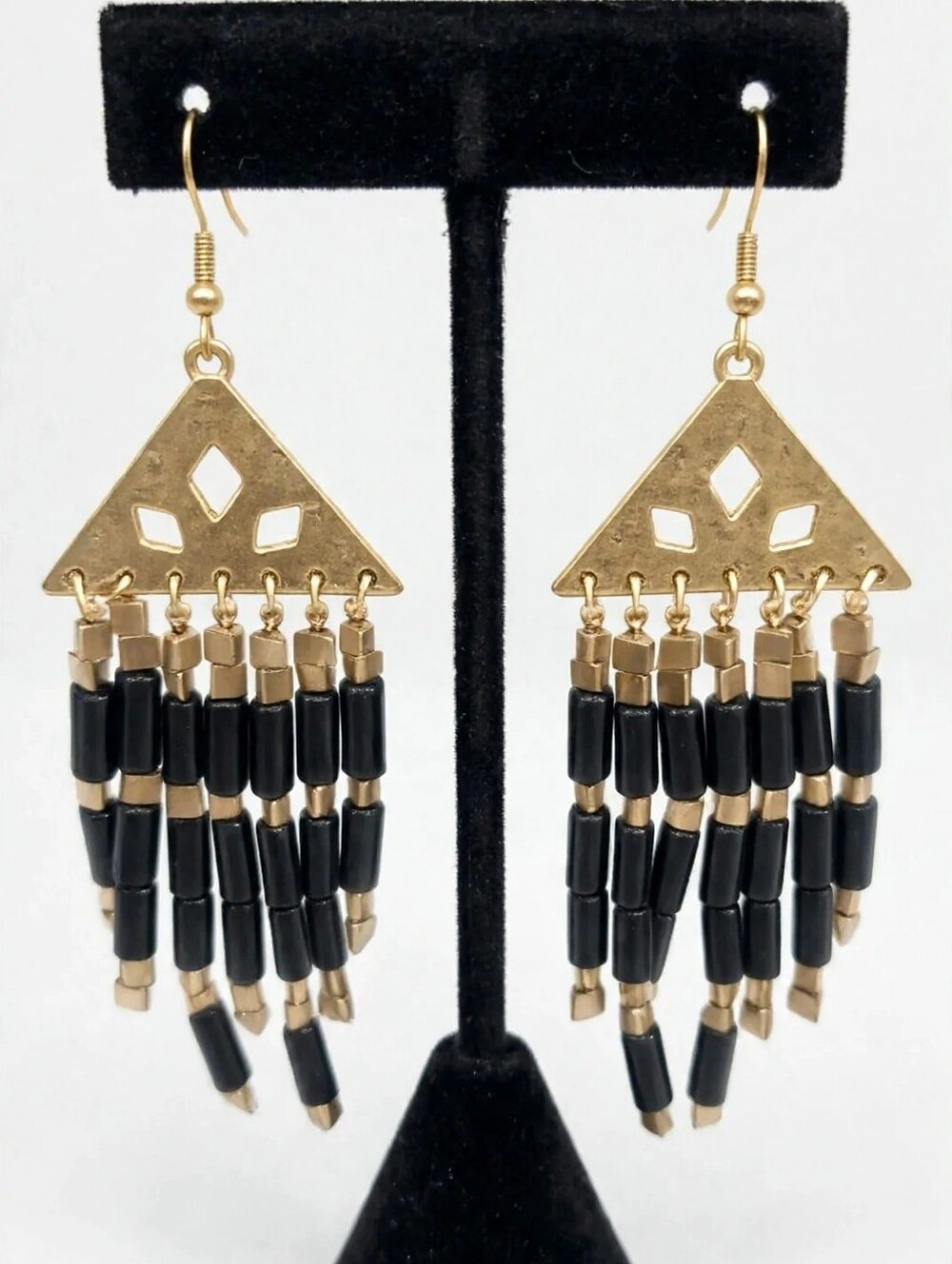 2/$10.    Gold and Black Beaded Fringe Earrings - Women Jewelry